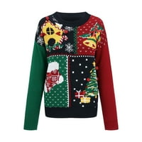 Riforla ženski božićni mali pahuljica pletena haljina i džemper sa božićnim drvvima s zvonima na prsima ženski pulover džemper crveni_ l