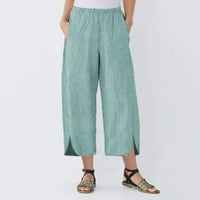 Ženske modne ležerne prilike pune boje casual labave pantalone ravne hlače Bifurcirane široke džepove corduroy hlače za hlače za žene zeleno_ l