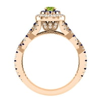 DazzlingRock kolekcija 6x ovalni peridot sa okruglim plavim safirom i bijelim dijamantnim preplitanjem dvostruki halo vjenčani prsten za žene u 10k ružičasto zlato, veličine 9.5