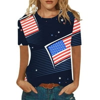 Farstey Žene 4. jula Thirts Plus veličina okruglih vrata kratkih rukava Slobodna fit američka zastava