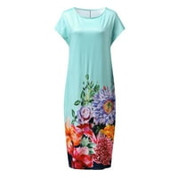 Miayilima mini haljine za žene casual boho cvjetni print kratki rukav labavi džep okrugli vrat duga