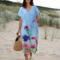 Ženska ljetna posteljina kratki rukav Poklopac UPS casual v izrez haljine labave udobne haljine za plažu
