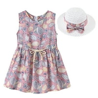Tking modna dječja dječja dječja djevojka cvjetna cvijeća haljina na plaži princeze haljine hat odijelo