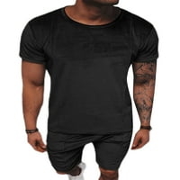 Sanviglor Men Loungewear Dvije domaće odjeće Kratki rukav Pajama set sa džepovima Zweatsuits Sportska trenerka crna m