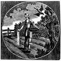 Nova Engleska Farmer. NOWING u proljeće. Graviranje drveta, američki, početak 19. veka. Poster Print