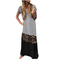 Aviva Women Plus Veličina V-izrez kratki rukav Dužina gležnja Leopard Print Boja podudaranja haljine