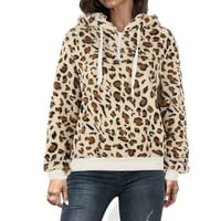 FESFESFES Plišani kaput za žene labave bluze s dugim rukavima Casual Leopard tisak vrhova kaputa za