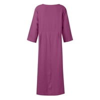 Yubatuo ženska ljetna casual čvrsta labava majica haljina CREW izrez s dugim rukavima Midi plaža Purple