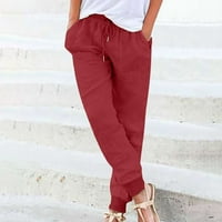 Ženske gamaše Jednobojne pamučne lanene vučne elastične struke hlače konusne hlače pantalone sa džepom