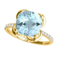 Mauli dragulji za žene 2. Carat.twt Oblik jastuka Aquamarine Diamond Ring Prong 10k žuto zlato