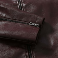 Muški dugi rukav FAU kožni štand kratka jakna Čvrsta boja udobna toplo fit debeli kožni džepni džepni kaput