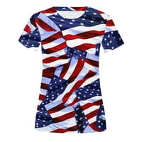 SKSLOEEg Womens Bluze elegantna američka zastava tiskani kratki rujni bluzni posadni vrat patriotski