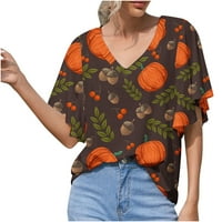 Odeerbi Ženske vrhove Dressy Casual bluza Košulje Trendy Print V izrez Losokatni majica kratkih rukava