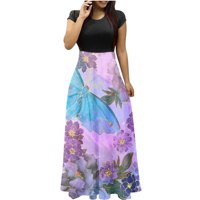 Jesenske haljine za žene Halloween Fashion Estetic Butterfly Print Tunika CrewNeck Maxi haljina s kratkim