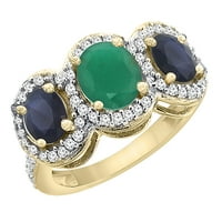 10k žuto zlato prirodni kabochon smaragd & hq plavi safir 3-kameni prsten ovalni dijamant, veličina