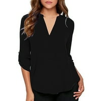 Žene Ljetne vrhove V-izrez Čvrsta bluza Casual ženske majice rukave crna l