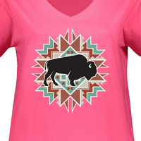 Inktastični Buffalo Slatki zapadni uzorak Ženska majica plus veličine V-izrez