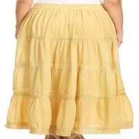 Sakkas Solid vezena kročka čipka Gipsy Bohemian Mid Duljina pamučna suknja - izgorela žuta - jedna veličina