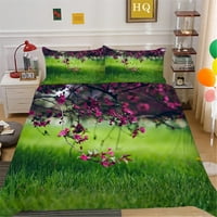 Zelena kućna posteljina ljubičasta cvijeća posteljina posteljina sa jastukom modna posteljina, blizanci