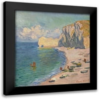 Monet, Claude Crni moderni uokvireni muzej umjetnički print pod nazivom - plaža i falaise d amont