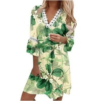 Haljine za ženske haljine za sunčanje V-izrez cvjetna srednja dužina boemska čipka za sunčanje Haljina