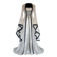 WHLBF haljina za čišćenje Žene Retro stil Solid Boja Trumtova rukava princeza haljina