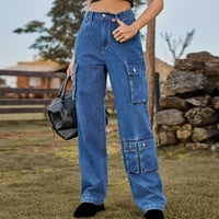 Elaililye modni teretni traperice za žene srednje struk Jeans gumbske hlače ravne cilindrične pantalone
