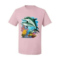 Par delfina koji plivaju u grafičkoj majici zaljubljenika za životinje okeana, svijetlo ružičasta, srednja