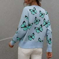 Cotonie ženske modne duge rukave okrugli vrat Leptir Ispiši labav vrhovi bluza pleteni džemper velika