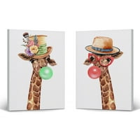 Osmjeh Art Dizajn portret žirafe sa cvjetnim šeširom žvakaći zelena i crvena mjehurica GUM platnena