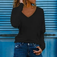 Prevelike majice za žene Solid Color V-izrez dugih rukava Ležerna bluza Zimska tunika Ležerne prilike