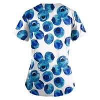 Hanas vrhovi ženske modne proljeće i ljetno ulje slikanje print V-izrez kratkih rukava s džepovima plavi xxxxl