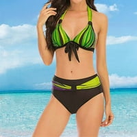 Aaiyomet kupaći kostimi Stripe Split bikini Boja Ženska kupaći kostimi kupaći kostimi TankInis set Ženske ploče Hlače 10, zelena x-velika