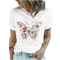 Ženska leptir Print Crewneck Kratki rukav T-majice Print Tees Basic bluza Pink m
