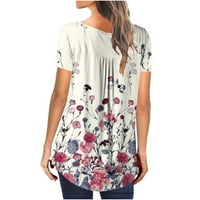 Ženski blusi Ljetni cvjetni gumb za tiskanje s cvjetnim print majicom kratki rukav okrugli vrat za bluzu