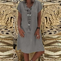 Haljine za žene Modni ljetni V-izrez kratki rukav Dužina koljena, čvrsta a-linska haljina za odmor Sivi