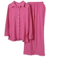 Ženska pamučna posteljina odjeća casual plus veličina dugih rukava s dugim rukavima dolje majice široke pantalone za pantalone