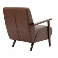 Moderna akcentna stolica, PU kožna jednostruka fotelja s gustim sjedala i gumenim drvenim nogama, tapacirane dnevne sobe stolice za čitaonica, spavaću sobu, make uboj, smeđa
