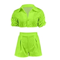 USMIXI Wemens Outfits Casual Sports Dugme Spušta košulja kratkih rukava i kratke hlače visoke struke Postavite dva joga vježbanje za čišćenje ispod 5 USD