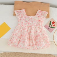 B91XZ Ljetna haljina Djevojke Djevojke kratki rukav Bow Dress Haljina cvjetnih printova Princess haljina