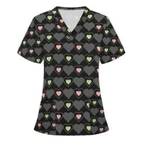 Ženski piling V-izrez Top Ležerne prilike kratkih rukava Slatka tiskana majica Žene Moda Regularna fit radna uniforma bluza
