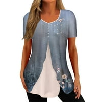 Feternalne majice za žene kratki rukav vrhovi Dressy Ljetni ležerni otisnuti V-izrez nepravilni bluze