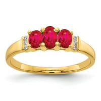 Čvrsta 14K žuto zlato trostruko rubin i dijamantski zaručni prsten veličine 7