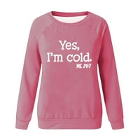 Ženska mekani kombinirani pulover Dressy Casual Tops Bluza za vrat dugih rukava Da, hladno me 24: Duks pad proljeće Jumper Hot Pink XXL