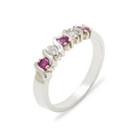 Britanci napravio je 9k bijelo zlato prirodno rubin i dijamantni ženski prsten - Opcije veličine - veličine