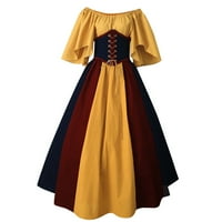Yubnlvae ženske haljine žene modne kontrastne boje kratkih rukava čipkaste vintage haljina - žuta l