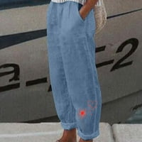 Plus veličine posteljine hlače za žene Ljeto modni ljetni casual labavi pamučni i posteljini džep ispis hlače na klirensu