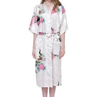 Dadaria Silk pidžama za žene ogrtači pau paun kimono dugi haljina haljina japanska haljina bijela xxl,