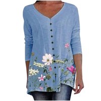 Floleo ženski vrhovi bluza za klirensu za bluze za žensku bluburu košulju tiskanje dugih rukava okrugli