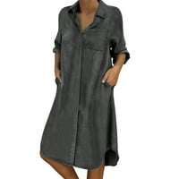 Womesn Maxi haljina uzročno haljine za žene traper sa čvrstim casual dugim rukavima V izrez Dress Džepne
